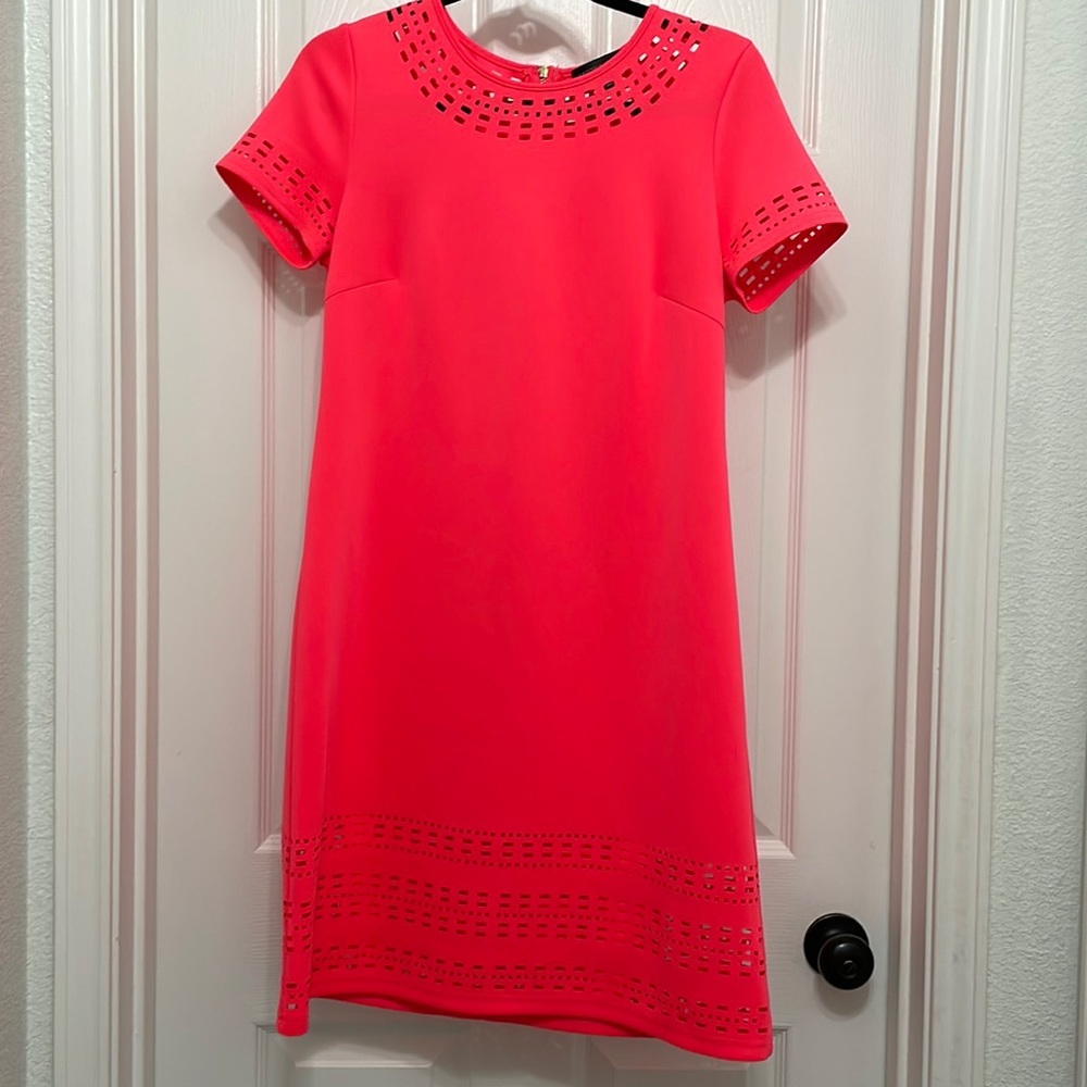 Spencer Jeremy size 8 dress, neon pink‎ with laser cutouts.